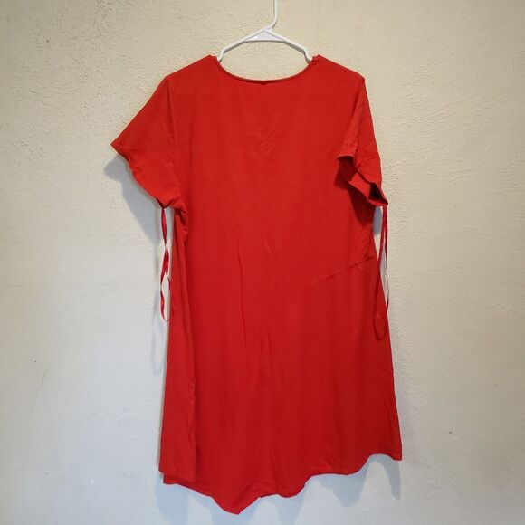 Soft Surroundings Shirt Womens 1X Red Short Sleeve Tunic Dress Asymmetrical Hem - Picture 5 of 8